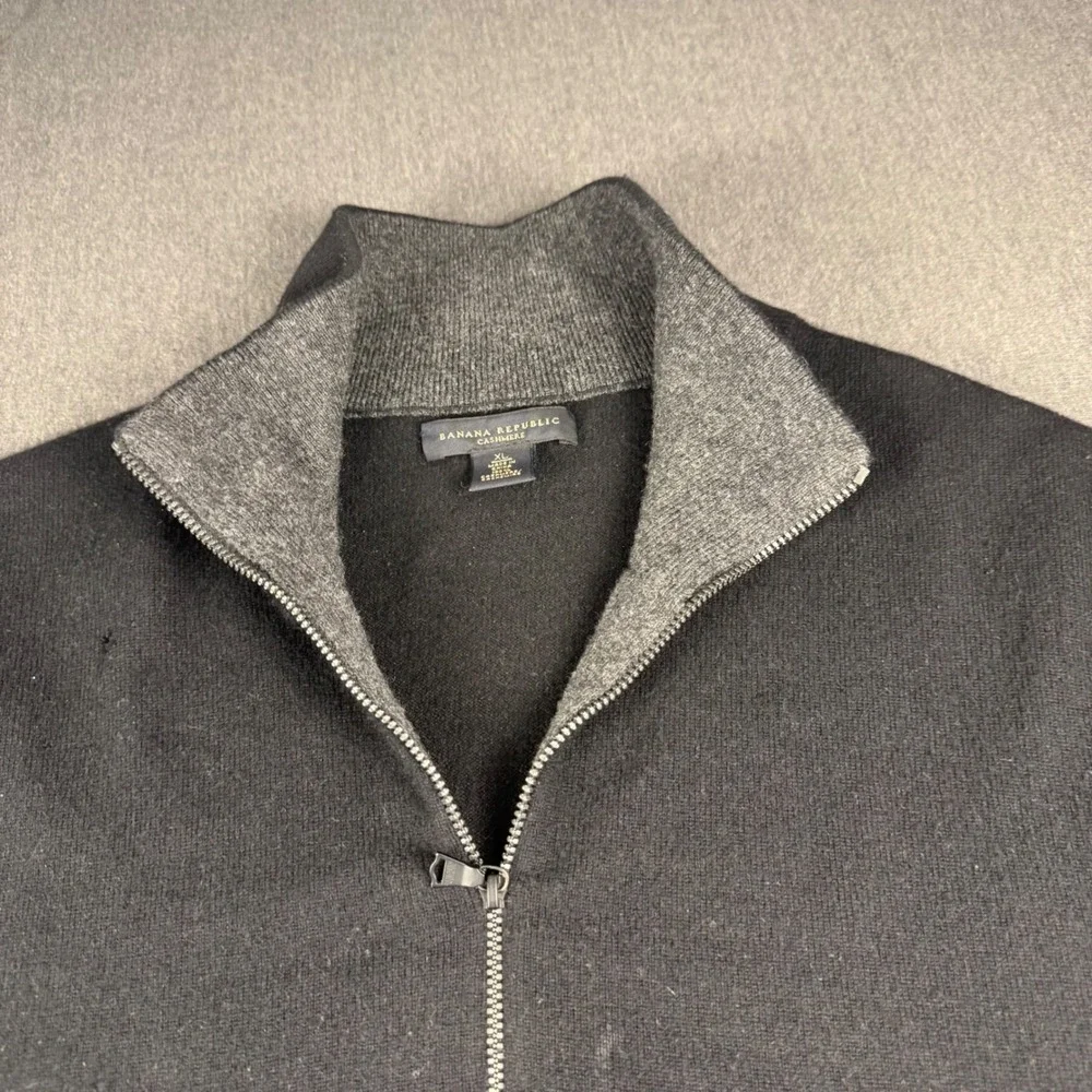 Banana Republic Cashmere Quarter Zip Sweater Mens XL Black Elbow Patches‎ Knit